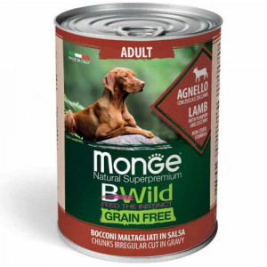 MONGE DOG BWILD CHUNKIES LAMB suņu konservi Jērs mērcē 400g
